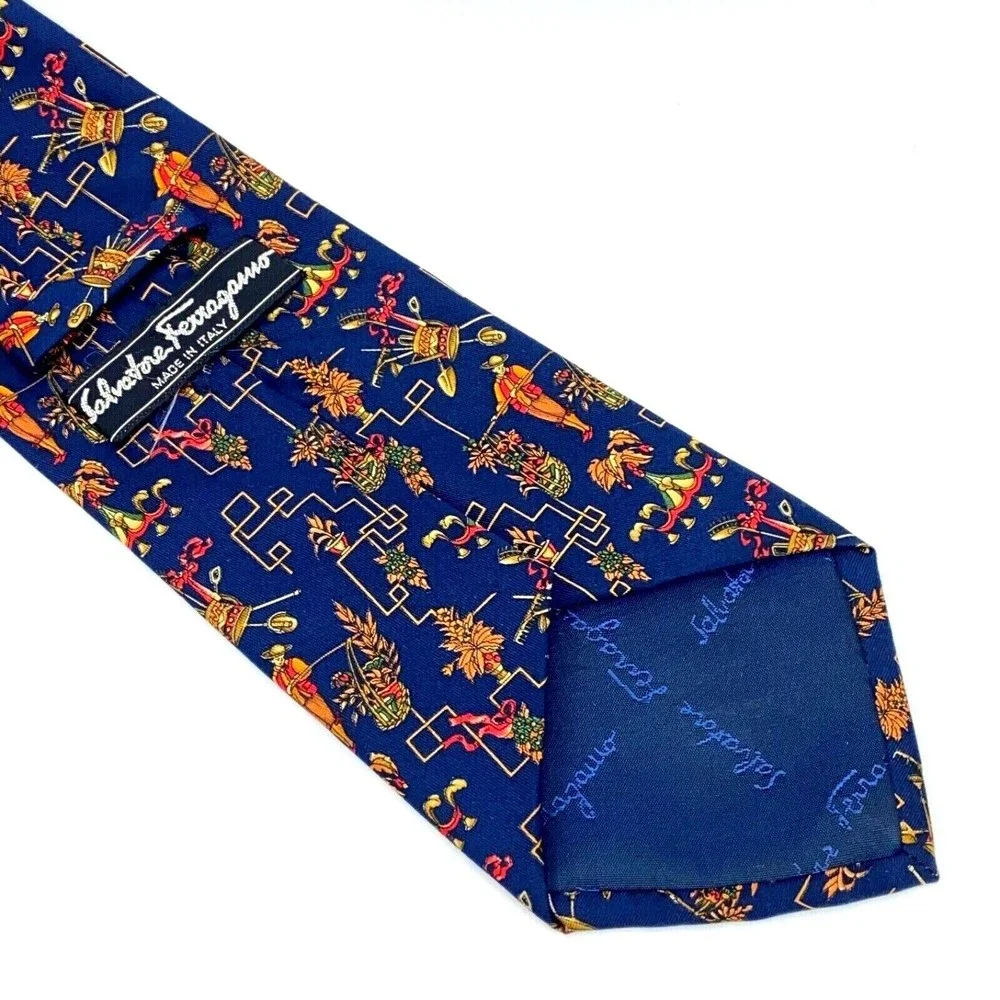 Salvatore Ferragamo Tie Navy Blue Mens 100% Silk Necktie Made in Italy